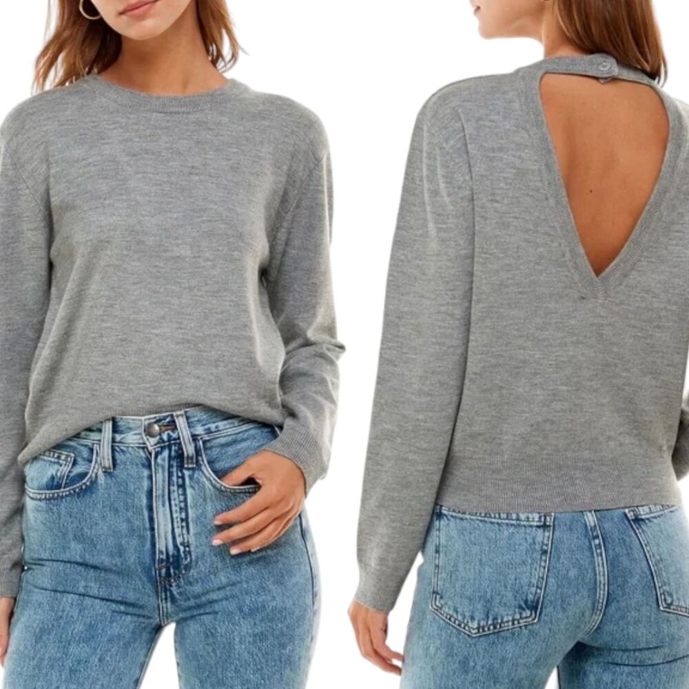 Wayf Heather Gray Open-Back Sweater